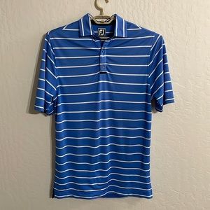 New foot joy polo shirt men medium short sleeved blue white stripes poly spandex